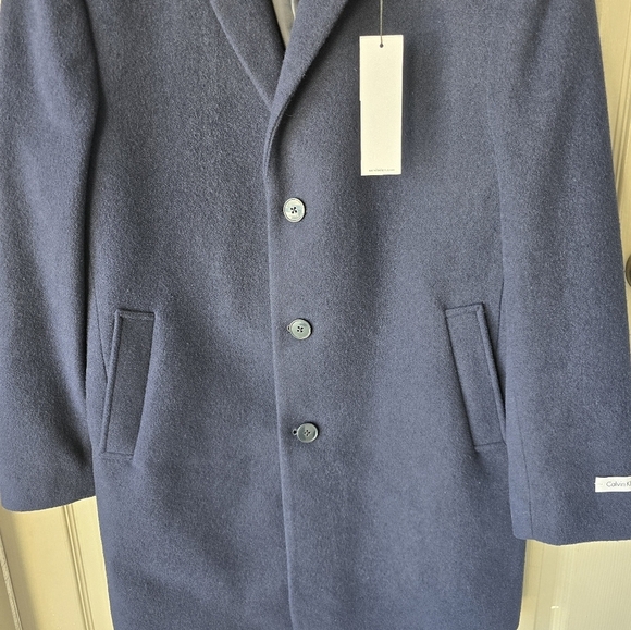 $395 Calvin Klein Long Coat 40 Mens Prosper Blue Wool Blend Heavy Old Money - Picture 4 of 16